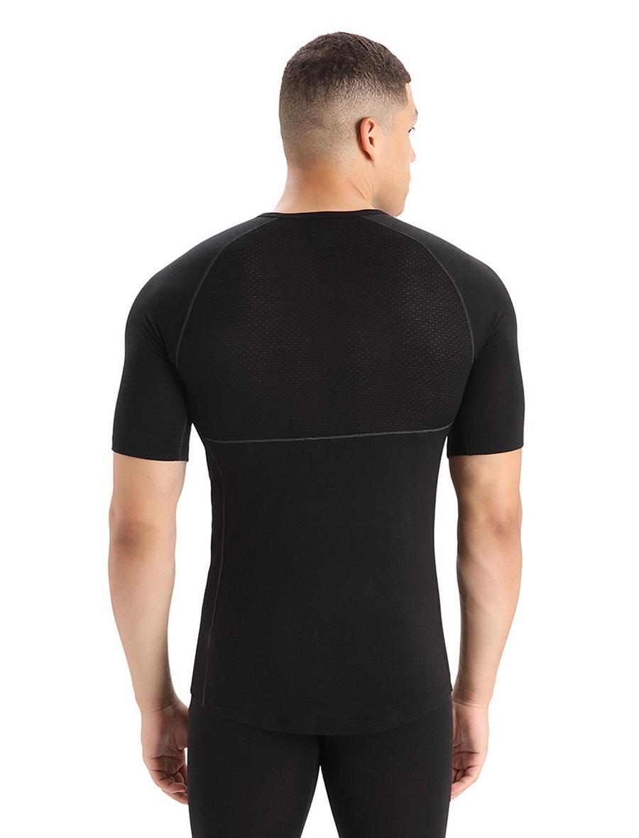 Base Layers Icebreaker BodyfitZone™ Merino 150 Zone Krótkie Sleeve Crewe Thermal Top Męskie Czarne | PL 1613GSOL